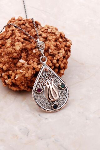 Telkari İşlemeli Laleli Gümüş Kolye 6772