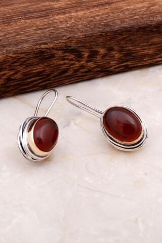 Akik El Yapımı Tasarım Gümüş Küpe 4889