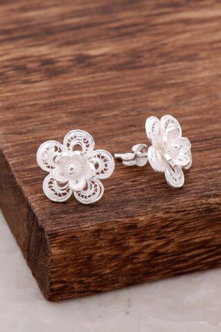 Telkari İşlemeli El Yapımı Gümüş Küpe 3979