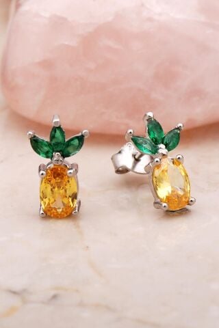 Ananas Rodyumlu Mini Gümüş Küpe 5400
