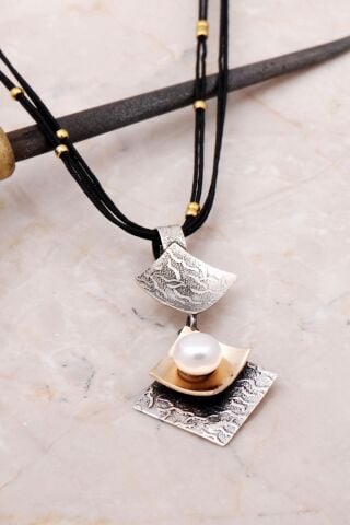 İnci Çekiç Dövme El Yapımı Gümüş Kolye 6798