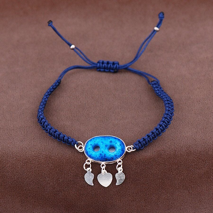 Süryani Nazar Boncuğu Makrome Gümüş Bileklik  2061