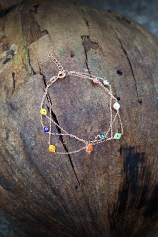 Rose Gümüş Renkli Nazar Boncuklu Bileklik 3297