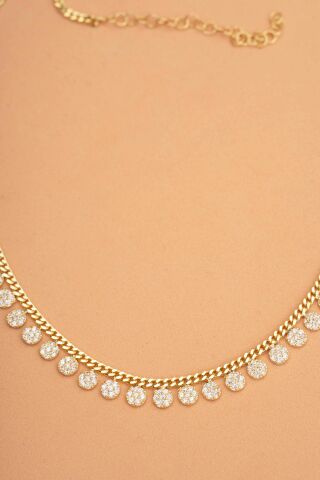 Taşlı Altın Kaplama Gümüş Choker Kolye 7946