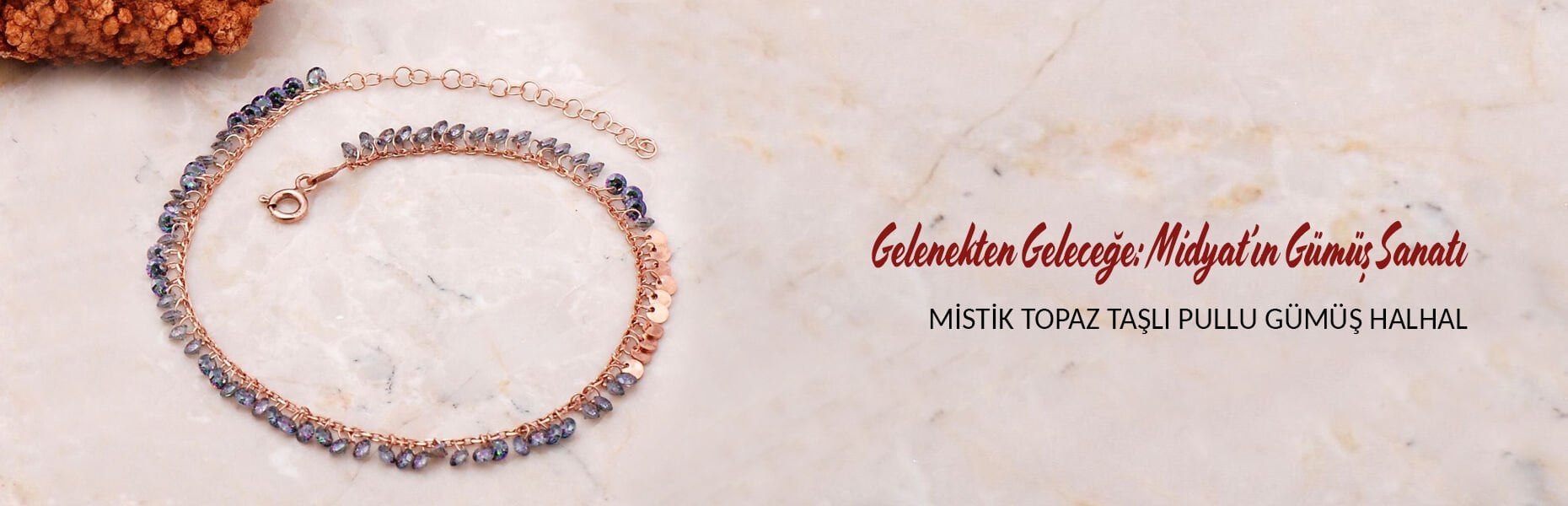 Pullu Mistik Topaz Sallantılı Rose Gümüş Halhal