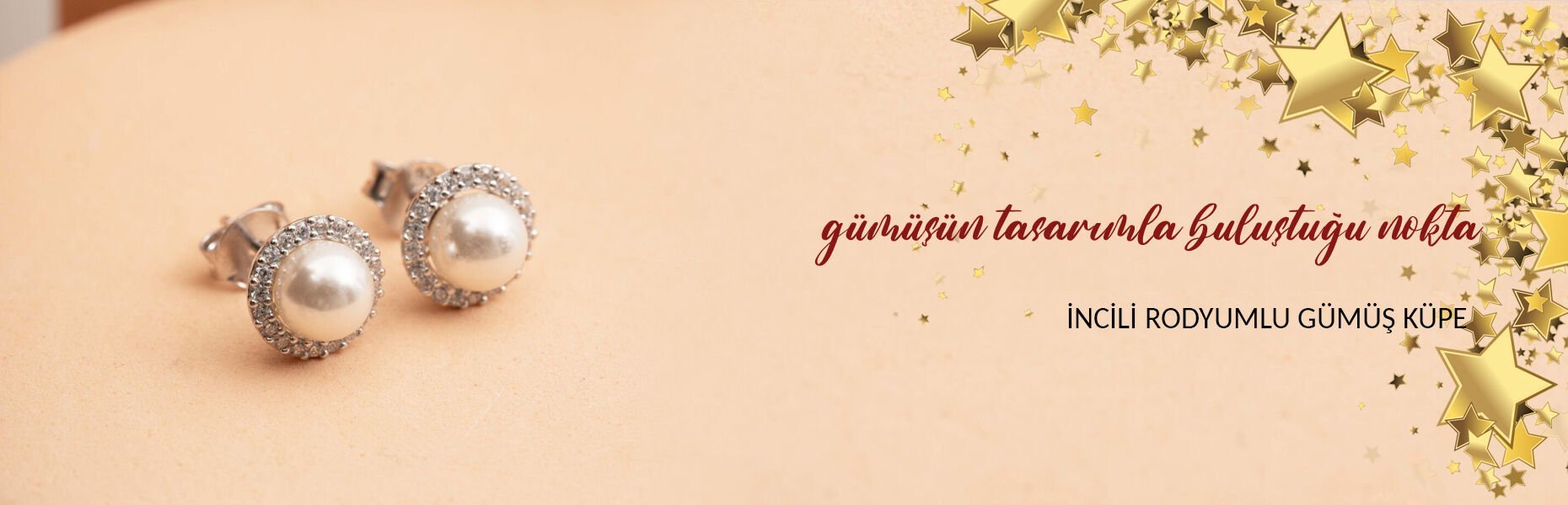 İnci Taşlı Rodyumlu Gümüş Trend Küpe
