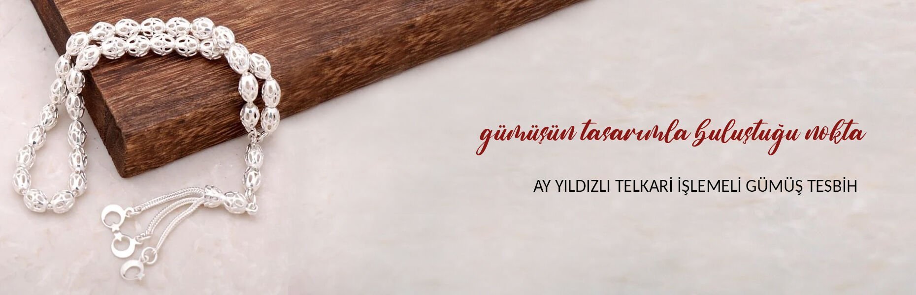 Ay Yıldızlı Telkari İşlemeli Gümüş El Yapımı Tesbih