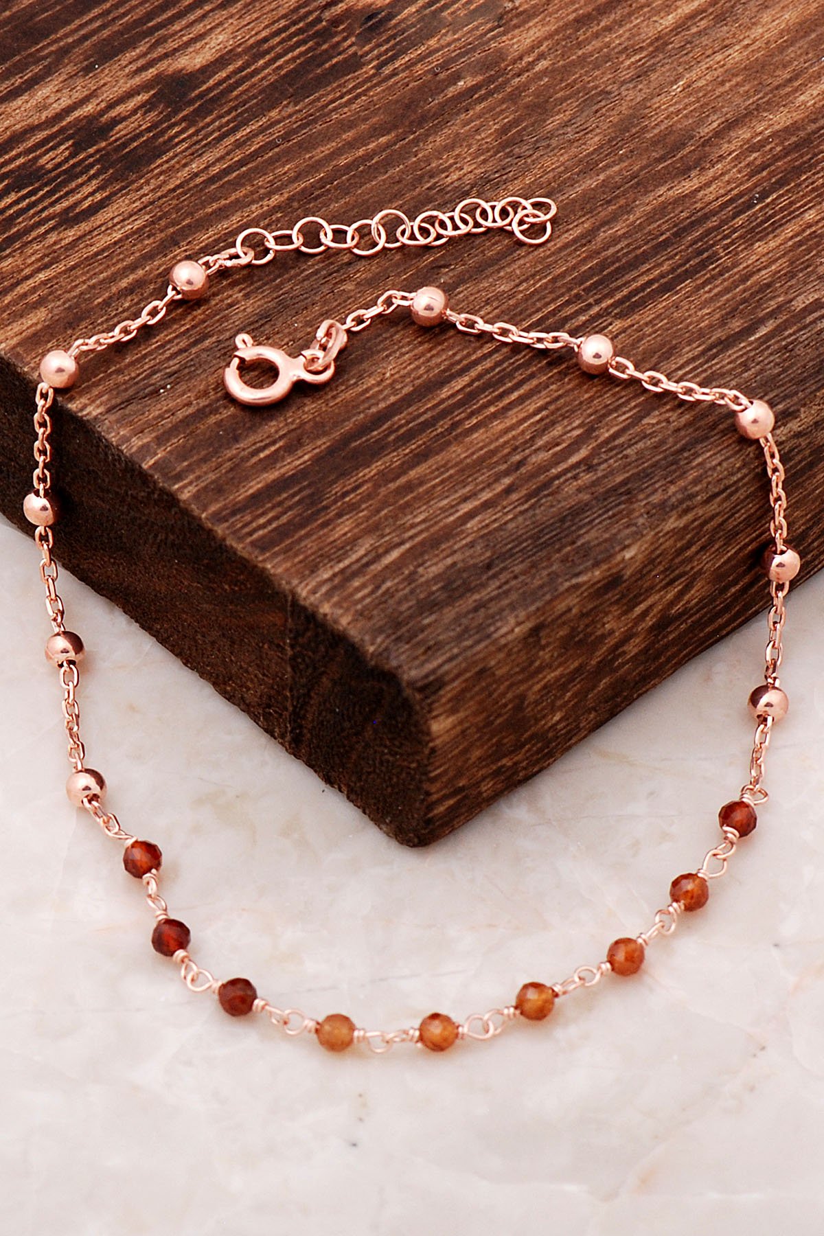 Topaz Taşlı Rose Gümüş Halhal 