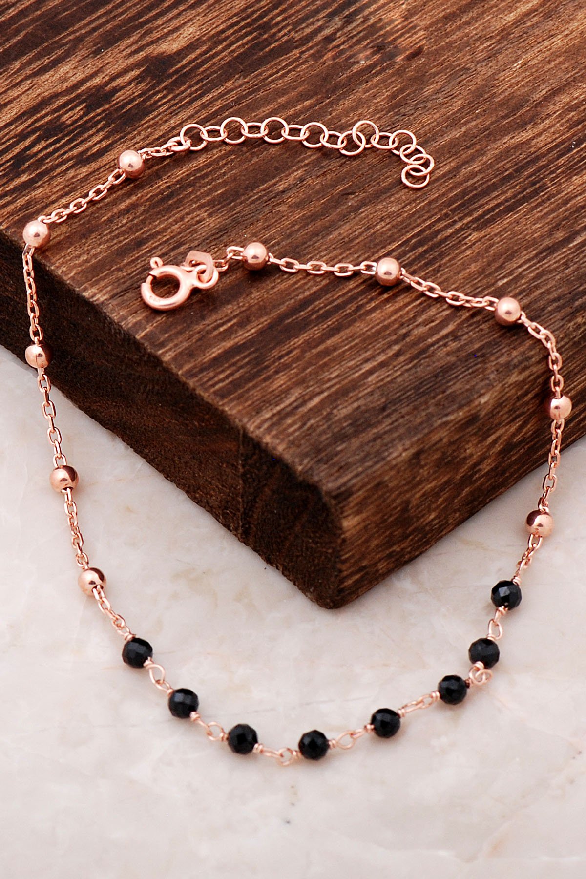 Onix Taşlı Rose Gümüş Halhal 