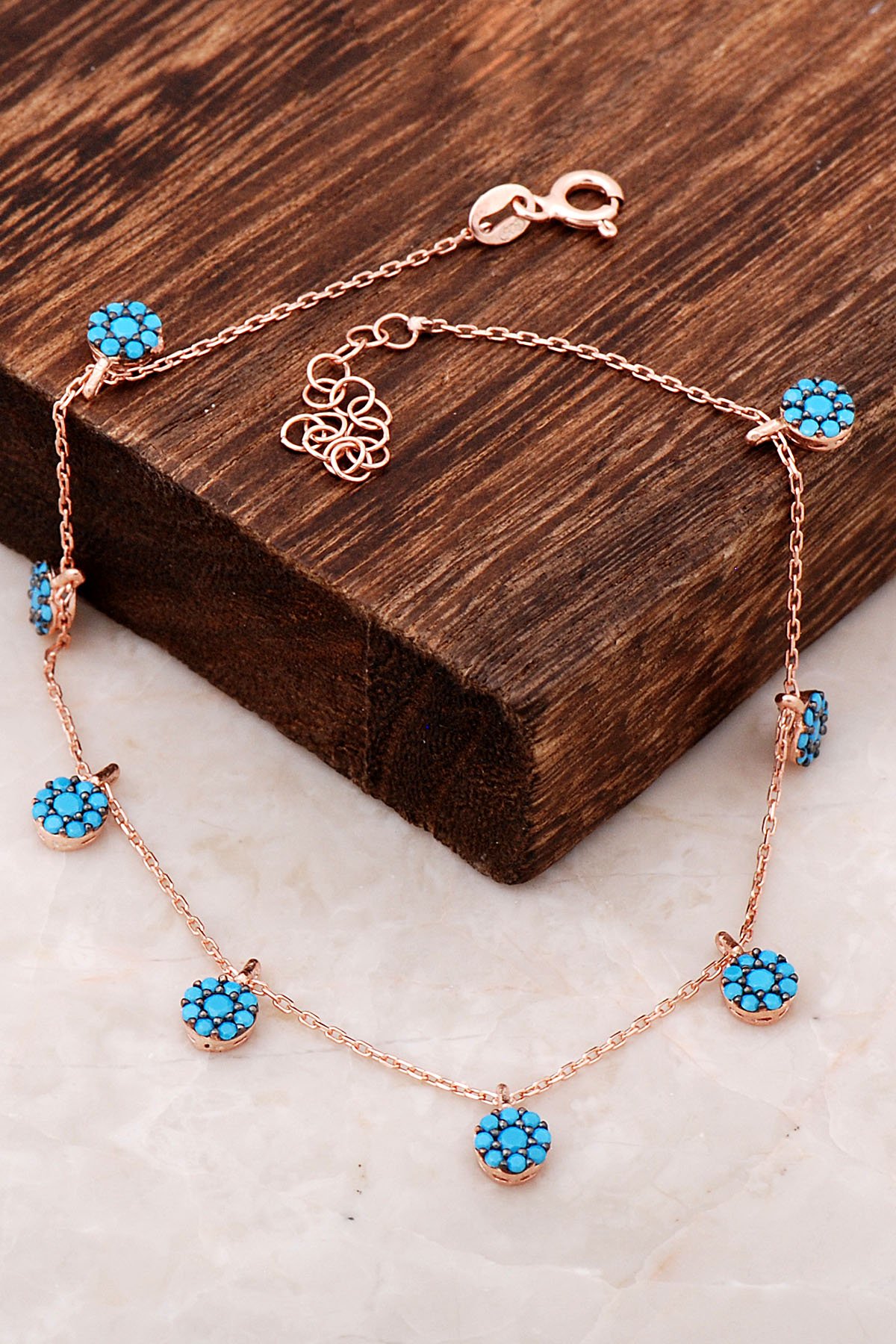 Turkuaz Taşlı Rose Gümüş Halhal 