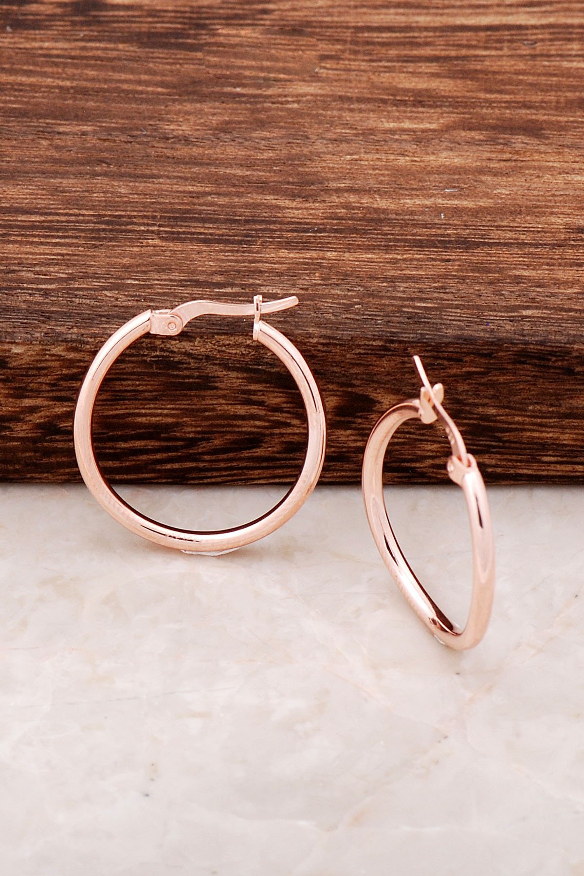 Rose Gümüş Dalgalı Halka Küpe 