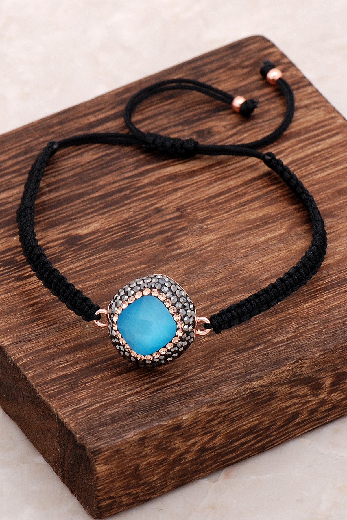 Kalsedon Taşlı Makrome Rose Gümüş Bileklik 3048