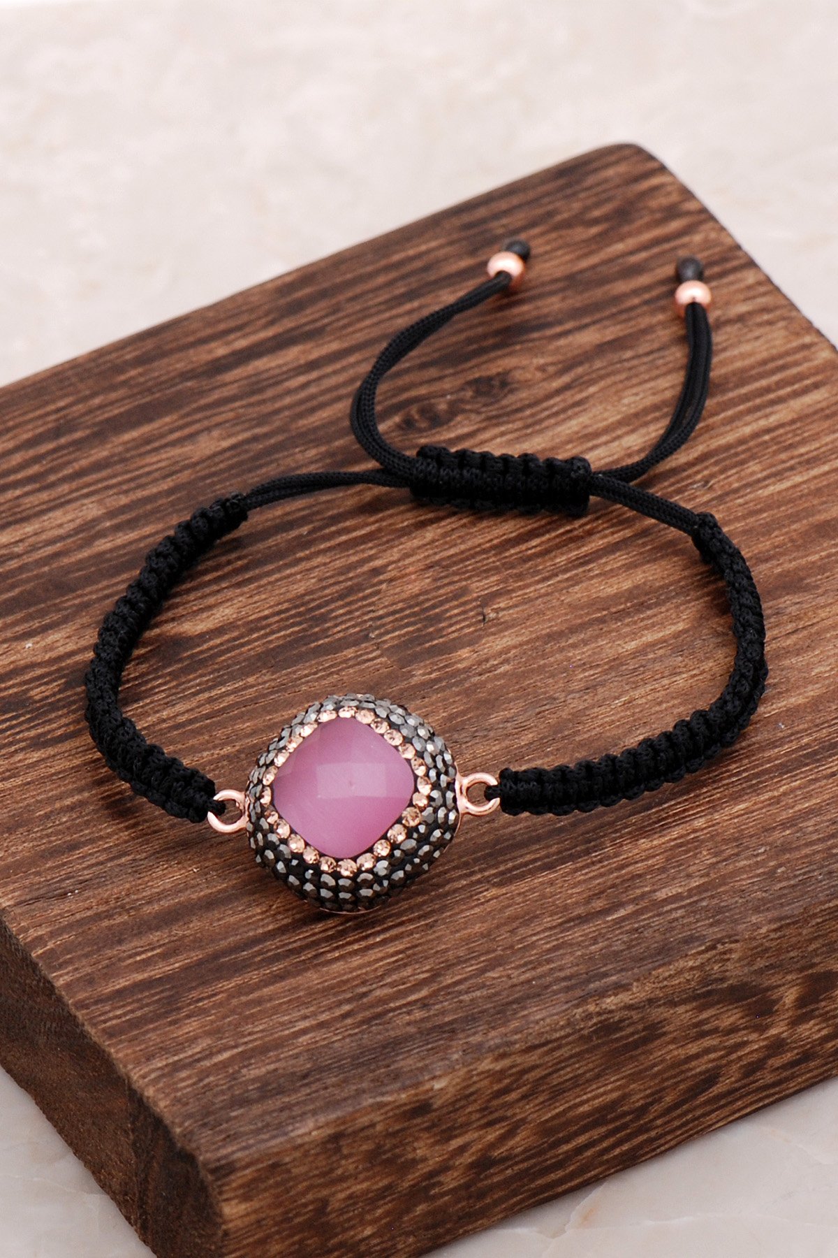 Opal Taşlı Makrome Rose Gümüş Bileklik 3049