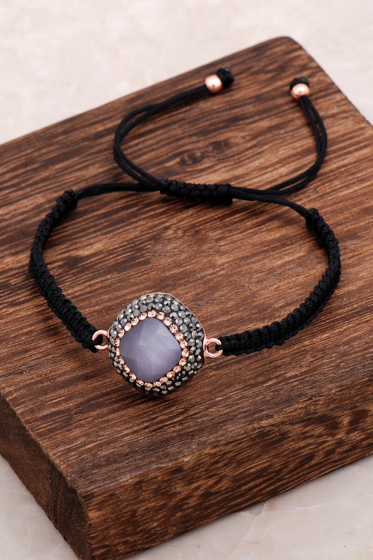 Opal Taşlı Makrome Rose Gümüş Bileklik 3060