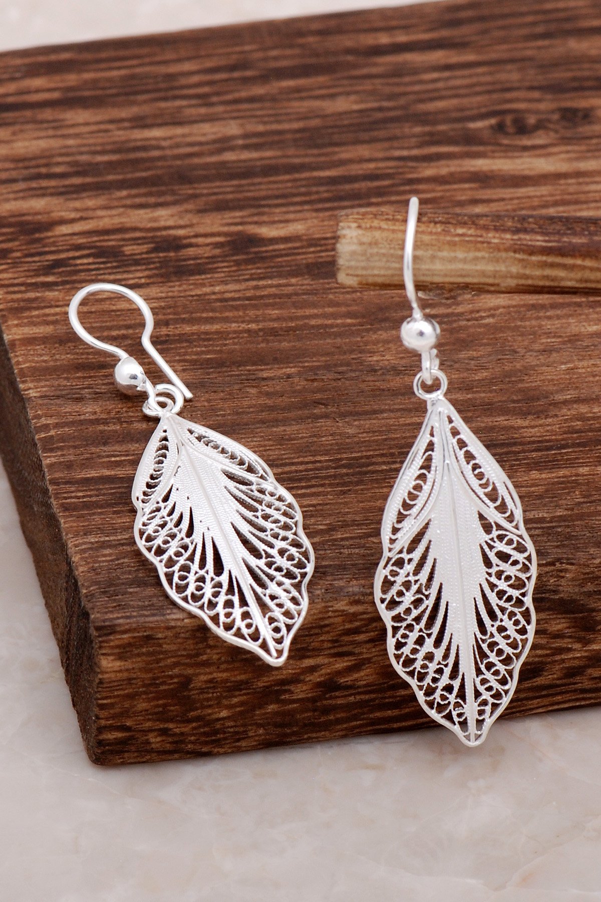 Yaprak Tasarım Telkari Gümüş Küpe 4623