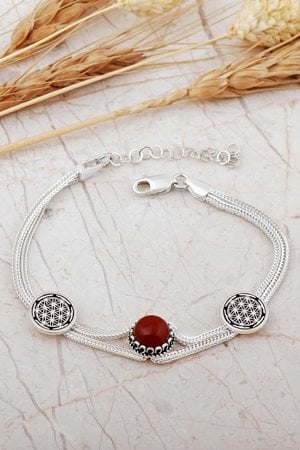 Akik Taşlı Elişi Midyat Hasır Gümüş Bileklik