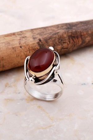 Akik Taşlı Elişi Gümüş Yüzük