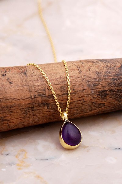 Ametist Taşlı Gümüş Kolye