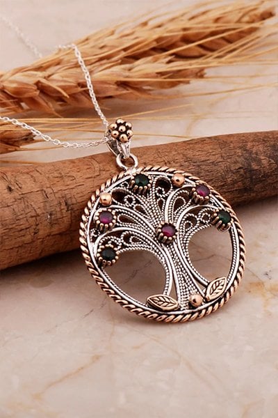Hayat Ağacı El işi Gümüş Telkari Kolye