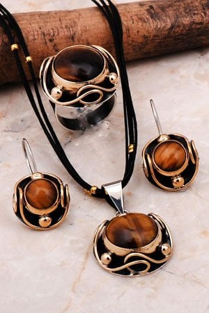 Kaplan Gözü Taşlı Gümüş Set