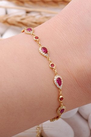 Kök Yakut Taşlı Altın Yaldızlı Gümüş Bileklik