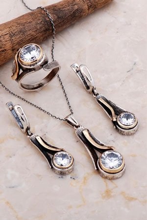 Kuvars Taşlı Gümüş Takı Seti