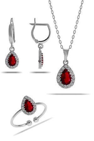 Lal Taşlı Gümüş Set