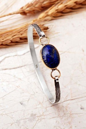 Lapis Lazuli Taşlı Çekiç Dövme Gümüş Bilezik