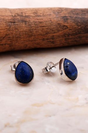 Lapis Lazuli Taşlı Gümüş Damla Küpe