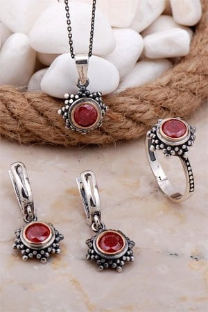 Opal Taşlı Gümüş Set