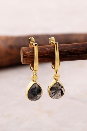 Rutil Kuvars Taşlı Gümüş Küpe