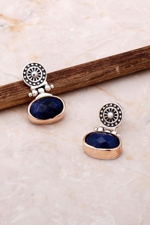 Safir Taşlı Antik Tasarımlı Gümüş Küpe