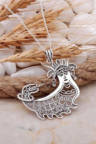 Şahmeran Figürlü Gümüş Telkari Kolye