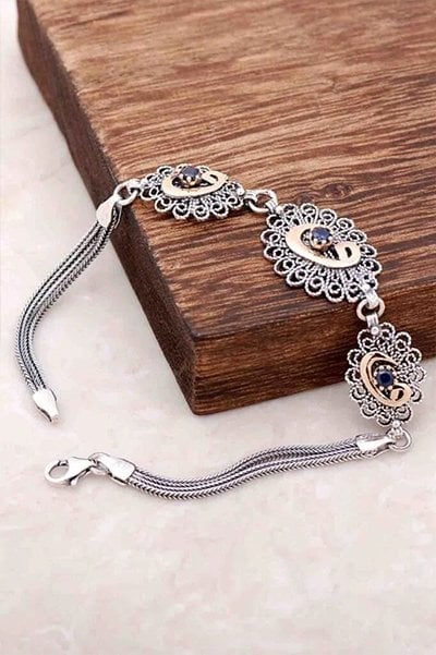 Vav Harfli El İşi Gümüş Bileklik