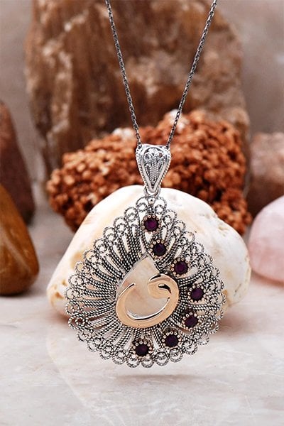 Vav Harfli Gümüş El İşi Kolye