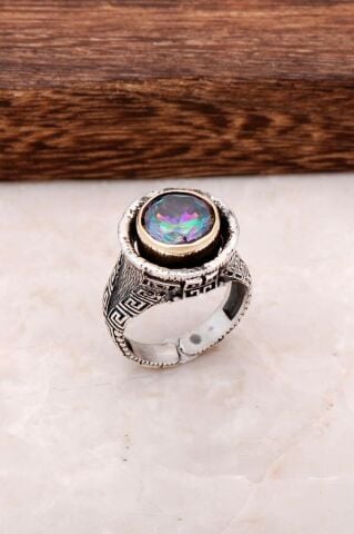 Mistik Topaz Taşlı Elişi Gümüş Tasarım Yüzük 2715