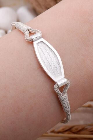 Trabzon Hasırı Kazaziye İşlemeli Gümüş Bileklik 3888