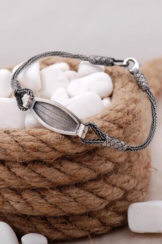 Trabzon Hasırı Kazaziye İşlemeli Gümüş Oksitli Bileklik 3889