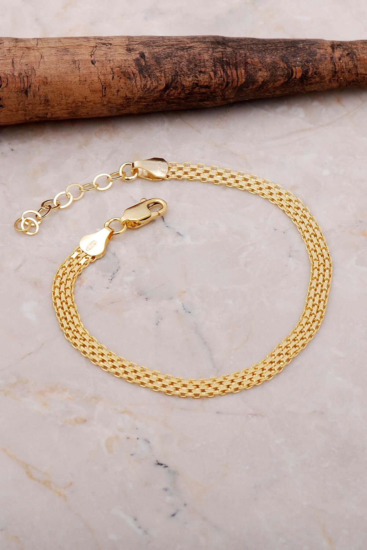 İtalyan Ezme Altın Yaldızlı Gümüş Hasır Örgü Bileklik 3534