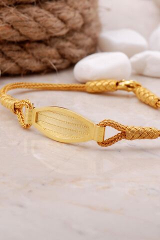 Trabzon Hasırı Altın Yaldızlı Kazaziye İşlemeli Gümüş Bileklik 3890