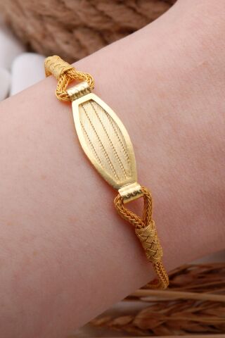 Trabzon Hasırı Altın Yaldızlı Kazaziye İşlemeli Gümüş Bileklik 3890