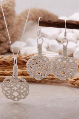 Aşk Düğümü Kazaziye İşlemeli Gümüş İkili Set 2465