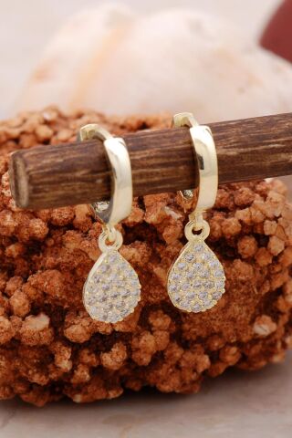 Damla Altın Yaldızlı Tasarım Gümüş Küpe 5443