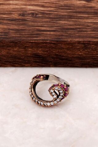 Kök Yakut Taşlı Vav Harfli Gümüş Yüzük 780