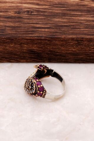 Kök Yakut Taşlı Vav Harfli Gümüş Yüzük 780