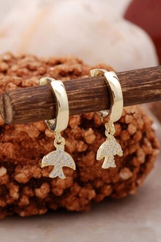 Martı Altın Yaldızlı Tasarım Gümüş Küpe 5445