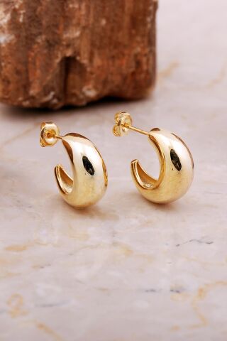 Taşsız Damla Altın Kaplama Gümüş Yarım Halka Küpe 7036