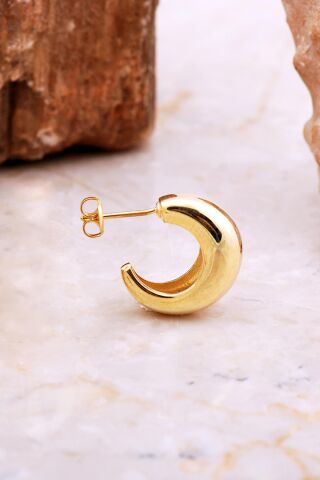 Taşsız Damla Altın Kaplama Gümüş Yarım Halka Küpe 7036