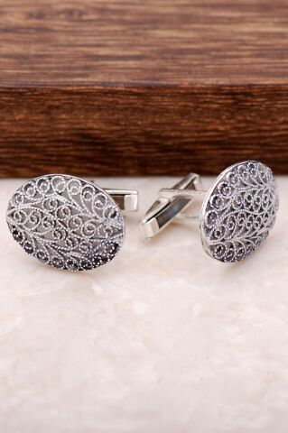 Telkari İşlemeli  Gümüş Kol Düğmesi 74