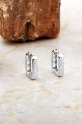 Taşsız Dikdörtgen Rodyumlu Gümüş Küpe 7037